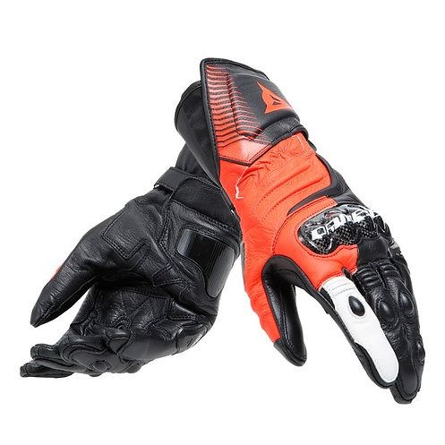 Dainese Carbon 4 Long Leather Gloves Black Fluo Red White